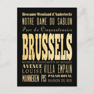 Cartão Postal Cidade de Bruxelas da Bélgica Tipografia Art