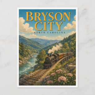 Cartão Postal Cidade de Bryson North Carolina Ferrovia a Vapor G