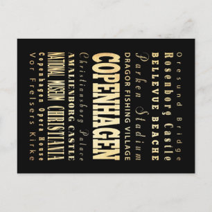 Cartão Postal Cidade de Copenhagen da Dinamarca - Tipografia Art