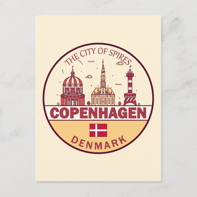 Cartão Postal Cidade de Copenhagen Dinamarca - Skyline Emblem (Frente)