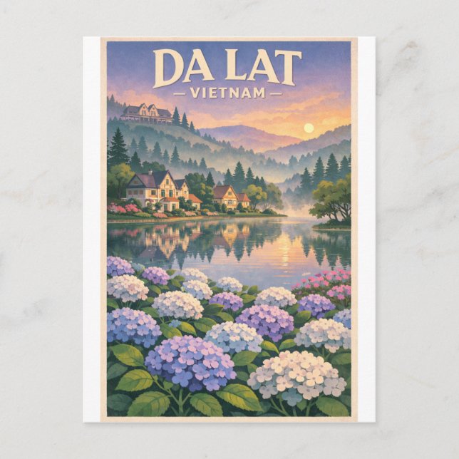 Cartão Postal Cidade de Da Lat, Vietnã, em um clássico retrô (Frente)