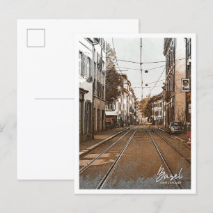 Cartão Postal Cidade de Desenho de Cor Bonita da Suiça de Basile
