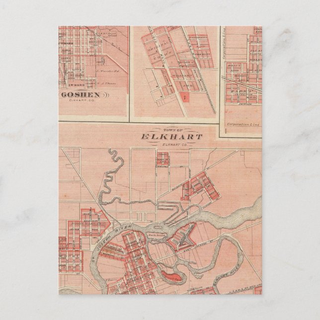 Cartão Postal Cidade de Elkhart, Condado de Elkhart com Goshen (Frente)