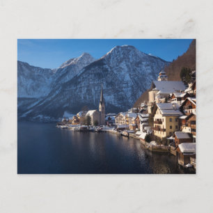 Cartão Postal Cidade de Hallstatt na neve no inverno