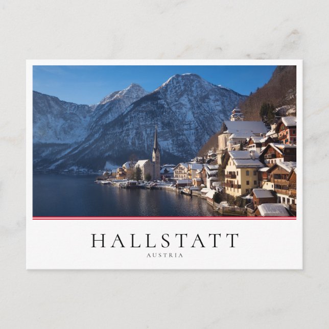 Cartão Postal Cidade de Hallstatt na neve no inverno (Frente)