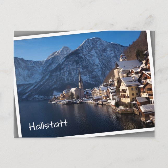 Cartão Postal Cidade de Hallstatt na neve no inverno (Frente)