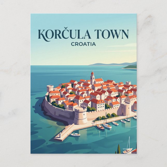 Cartão Postal Cidade de Korčula Croácia (Frente)