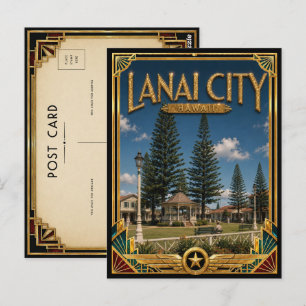 Cartão Postal Cidade de Lanai Havaí Arte Deco Vintage Idade Dour