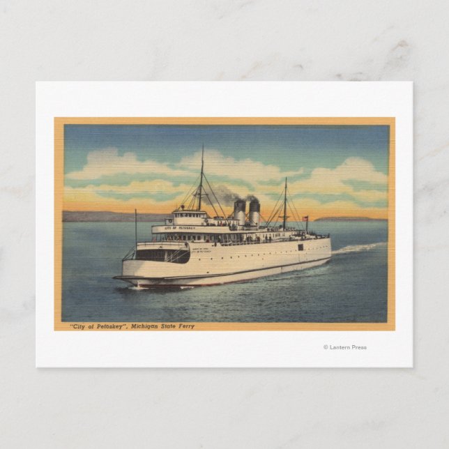 Cartão Postal Cidade de Mackinaw, MI - Vista da Cidade de Petosk (Frente)