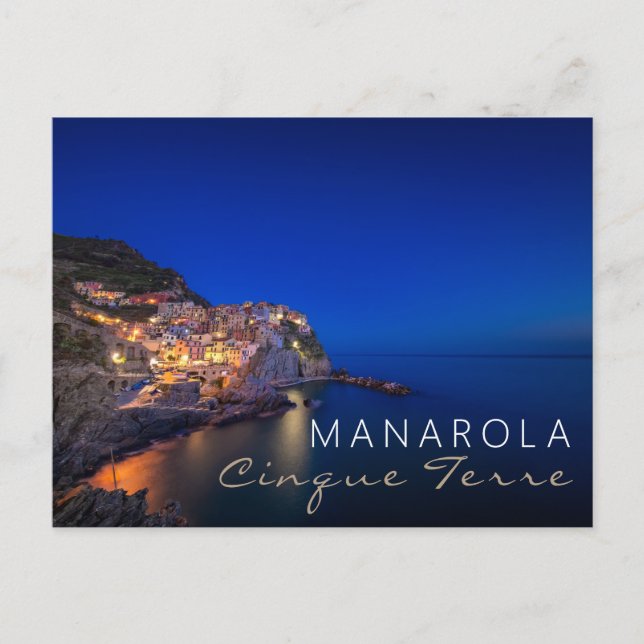 Cartão Postal Cidade de Manarola no Cinque Terre à noite (Frente)