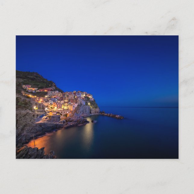 Cartão Postal Cidade de Manarola no Cinque Terre à noite (Frente)