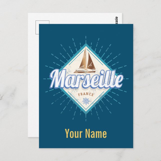Cartão Postal Cidade de Marselha França: navio de navegação retr (Frente/Verso)