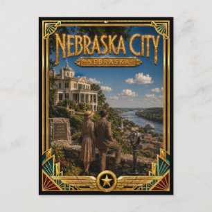 Cartão Postal Cidade de Nebraska Nebraska Arte Deco Vintage Era 