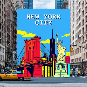 Cartão Postal Cidade de Nova York Arte de Viagem Brilhante