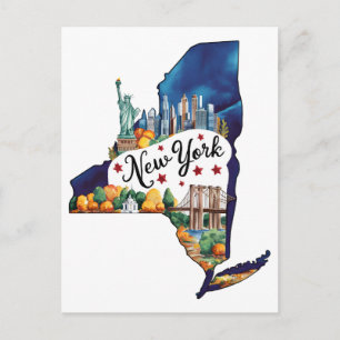 Cartão Postal Cidade de Nova York EUA Estado Formato Vintage Aqu