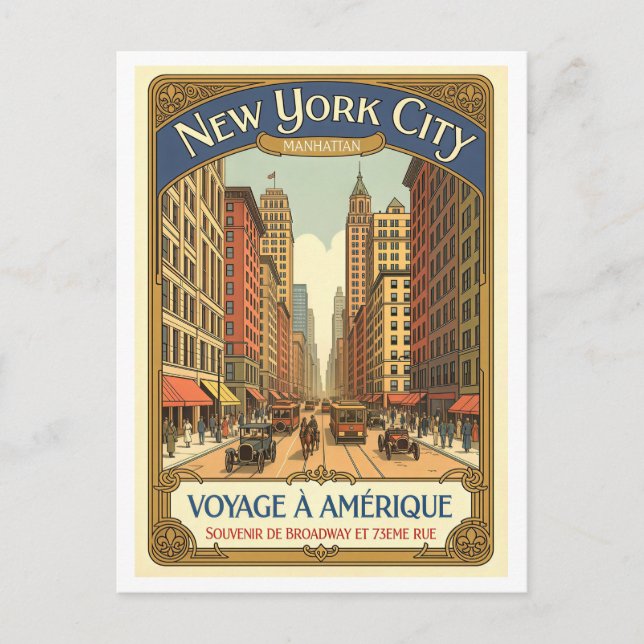 Cartão Postal Cidade de Nova York, Retro Francês Bway & 73rd Úni (Frente)