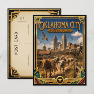 Cartão Postal Cidade de Oklahoma Oklahoma Arte Deco Vintage Era