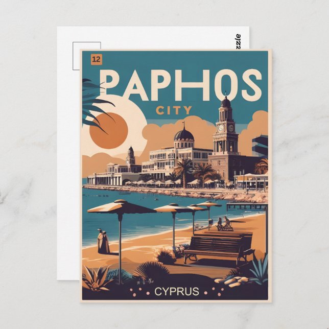 Cartão Postal Cidade de Paphos, souvenir presente de férias em C (Frente/Verso)