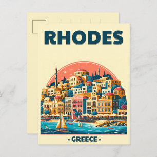 Cartão Postal Cidade de Retro Rhodes - presentes de viagem de Gr