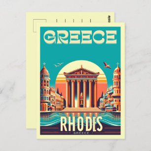 Cartão Postal Cidade de Retro Rhodes - presentes de viagem de Gr
