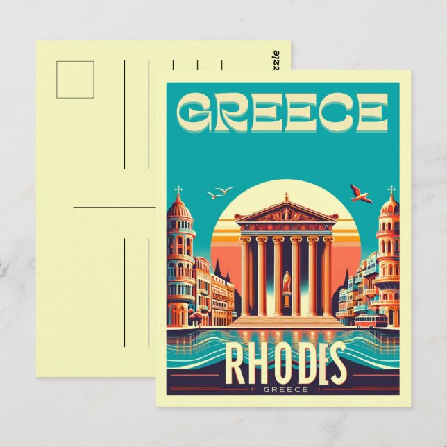 Cartão Postal Cidade de Retro Rhodes - presentes de viagem de Gr (Frente/Verso)