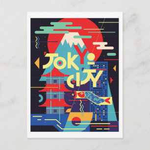 Cartão Postal Cidade de Tóquio, Japão, ilustração, viagens vinta