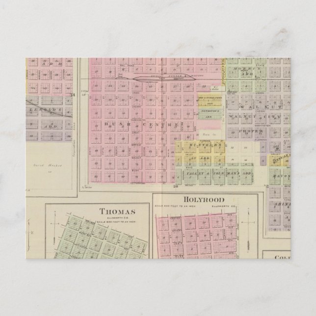 Cartão Postal Cidade de Walnut, Centro de Rush, La Crosse, Kansa (Frente)