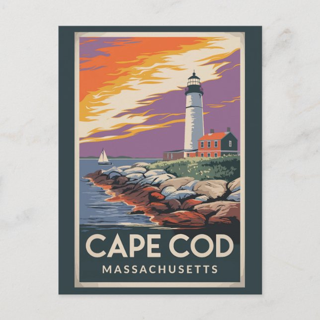 Cartão Postal Cidade do Cabo de Massachusetts Ilustração Viagem  (Frente)