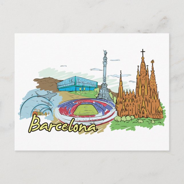 Cartão Postal Cidade Famosa da Espanha de Barcelona (Frente)