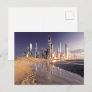 Cartão Postal Cidade Futurista de Ficção Científica Refletida na