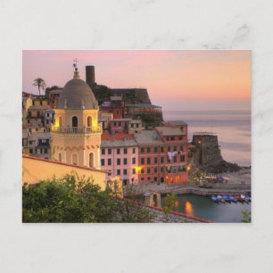 Cartão Postal Cidade na encosta de Vernazza à noite, Cinque