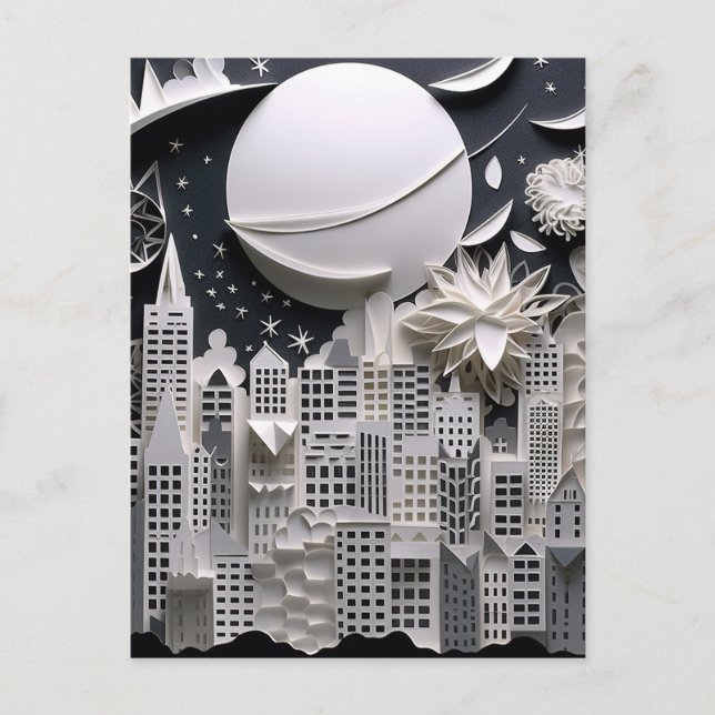 Cartão Postal Cidade no Fundo do Paisagem Noturno (Frente)