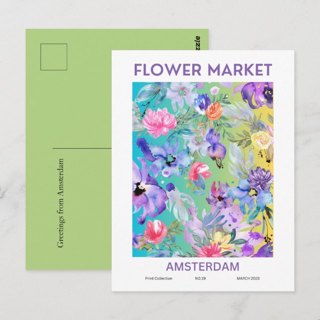 Cartão Postal Cidades do Mercado Flor do Mundo de Amsterdã (Frente/Verso)