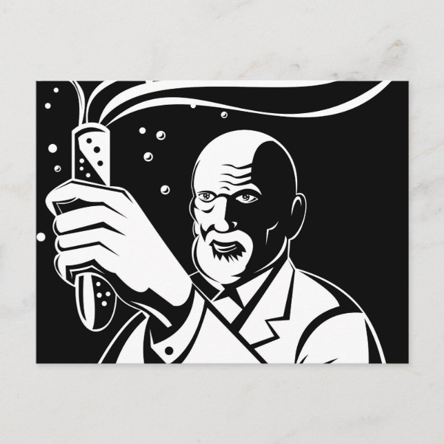 Cartão Postal cientista louco segurando o tubo de ensaio (Frente)