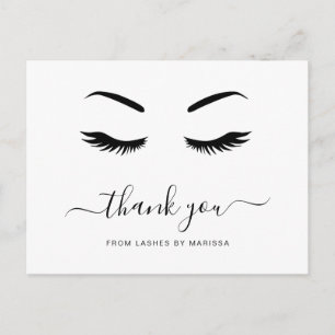 Cartão Postal Cílios Minimalista Preto Branco Elegante Obrigado