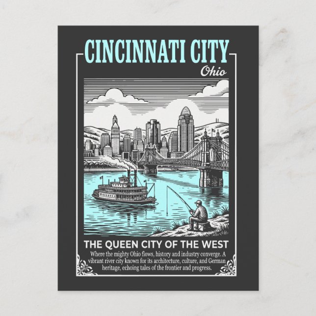 Cartão Postal Cincinnati City Ohio The Queen City of The West (Frente)