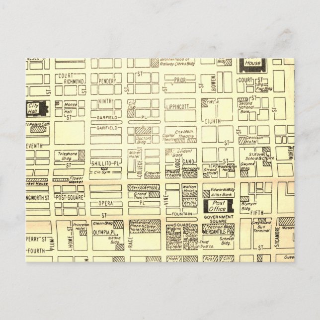 Cartão Postal Cincinnati, OH Vintage Map (Frente)