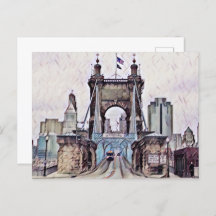 Cincinnati Roebling Suspensão Bridge Watercolor