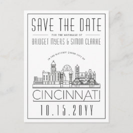 Cartão Postal Cincinnati Wedding Stylized Skyline Salvar Data