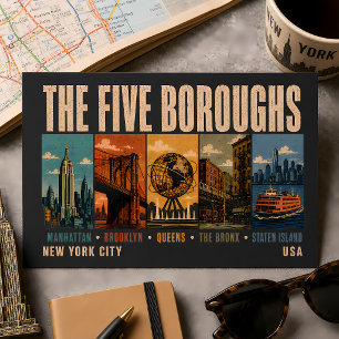 Cartão Postal Cinco Bairros Nova York NYC Ilustração Retro