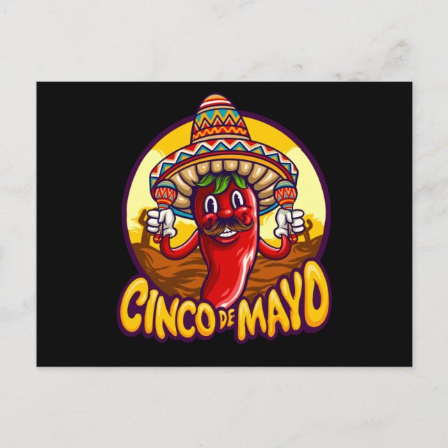 Cartão Postal Cinco De Mayo Chili Mexicano Jogando Maracas (Frente)