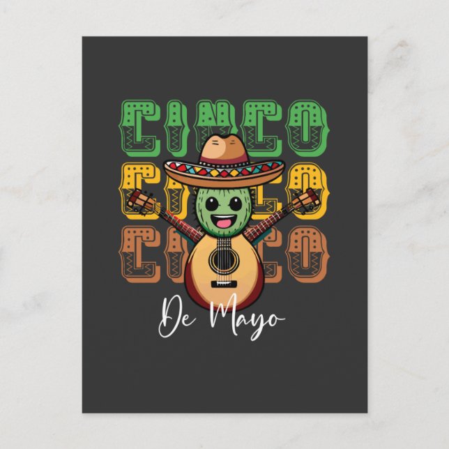 Cartão Postal Cinco De Mayo Engraçado Mexicano Cactus Tocando Vi (Frente)