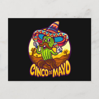 Cartão Postal Cinco De Mayo Mexicano Fiesta Cactus Jogando Marac