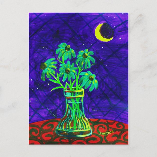 Cartão Postal Cinco Flores Verdes Felizes (Frente)