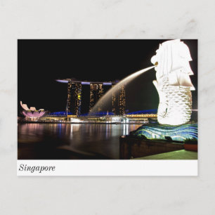 Cartão Postal Cingapura Merlion na Baía de Marina