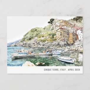 Cartão Postal Cinque Terre, Itália Aquarela Viagem Italiana