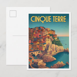 Cartão Postal Cinque Terre Itália Arte Vintage Viagens 