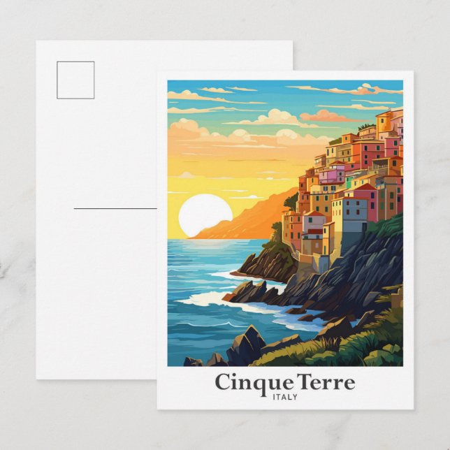 Cartão Postal Cinque Terre Itália - Ilustração de Viagem Art Vin (Frente/Verso)