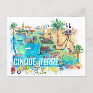 Cartão Postal Cinque Terre Itália Mapa de Viagem Mediterrâneo