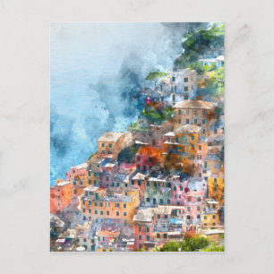 Cartão Postal Cinque Terre Italy Watercolor